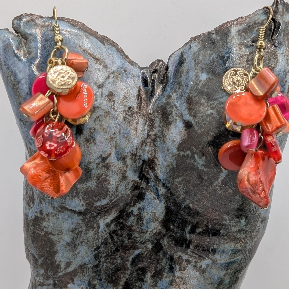 Vibrant Orange and Pink‎ Dangle Earrings